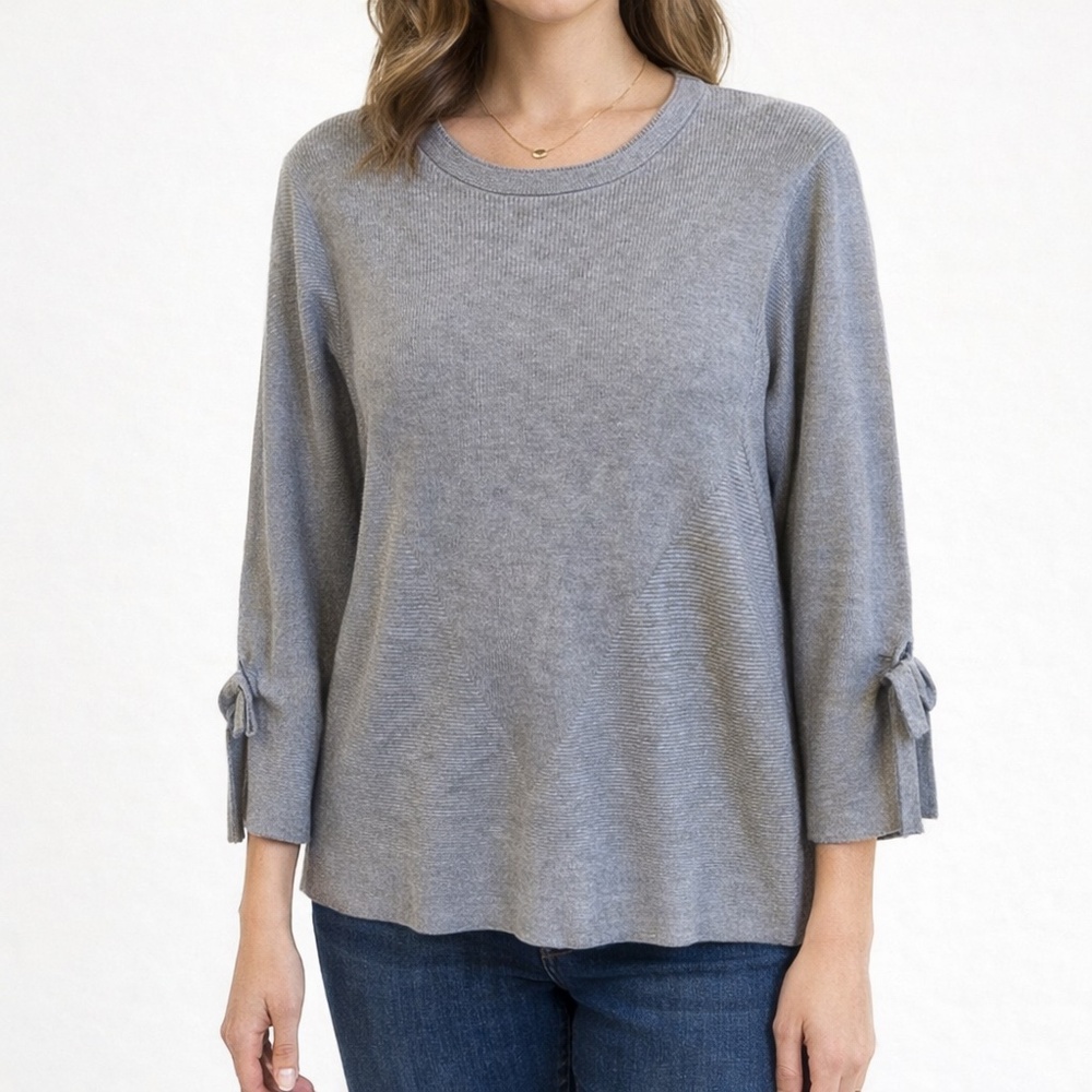 Cliche Ribbed Knit Wool Blend Tunic Sweater Wide Sleeves with Bows Oversized M